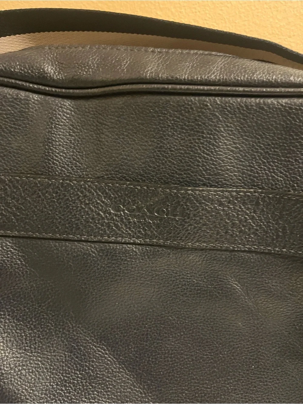 Men's Dark Navy Leather Crossbody Bag with Striped Strap